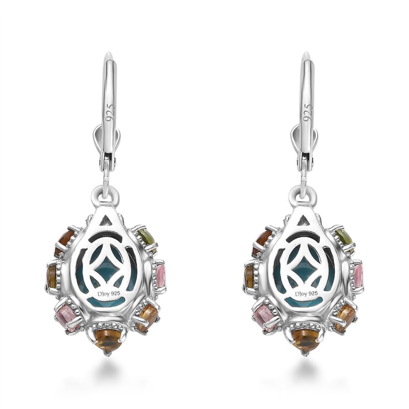 Premium Sleeping Beauty Turquoise and Multi-Tourmaline Lever Back Earrings in Platinum Over Sterling Silver 6.30 ctw