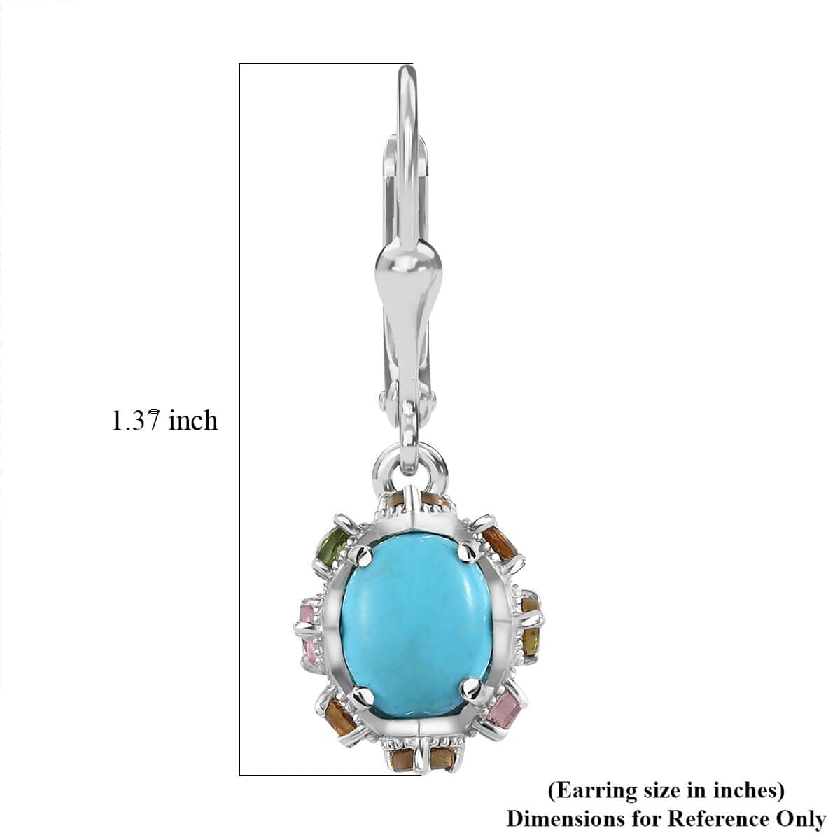 Premium Sleeping Beauty Turquoise and Multi-Tourmaline Lever Back Earrings in Platinum Over Sterling Silver 6.30 ctw image number 5