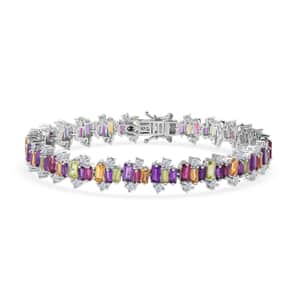 GP Royal Art Deco Collection Multi Gemstone Bracelet in Platinum Over Sterling Silver (8.00 In) 14.10 ctw