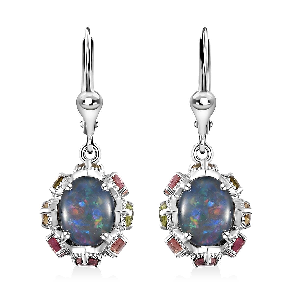 Premium Boulder Opal Triplet and Multi-Tourmaline Lever Back Earrings in Platinum Over Sterling Silver 5.35 ctw image number 0