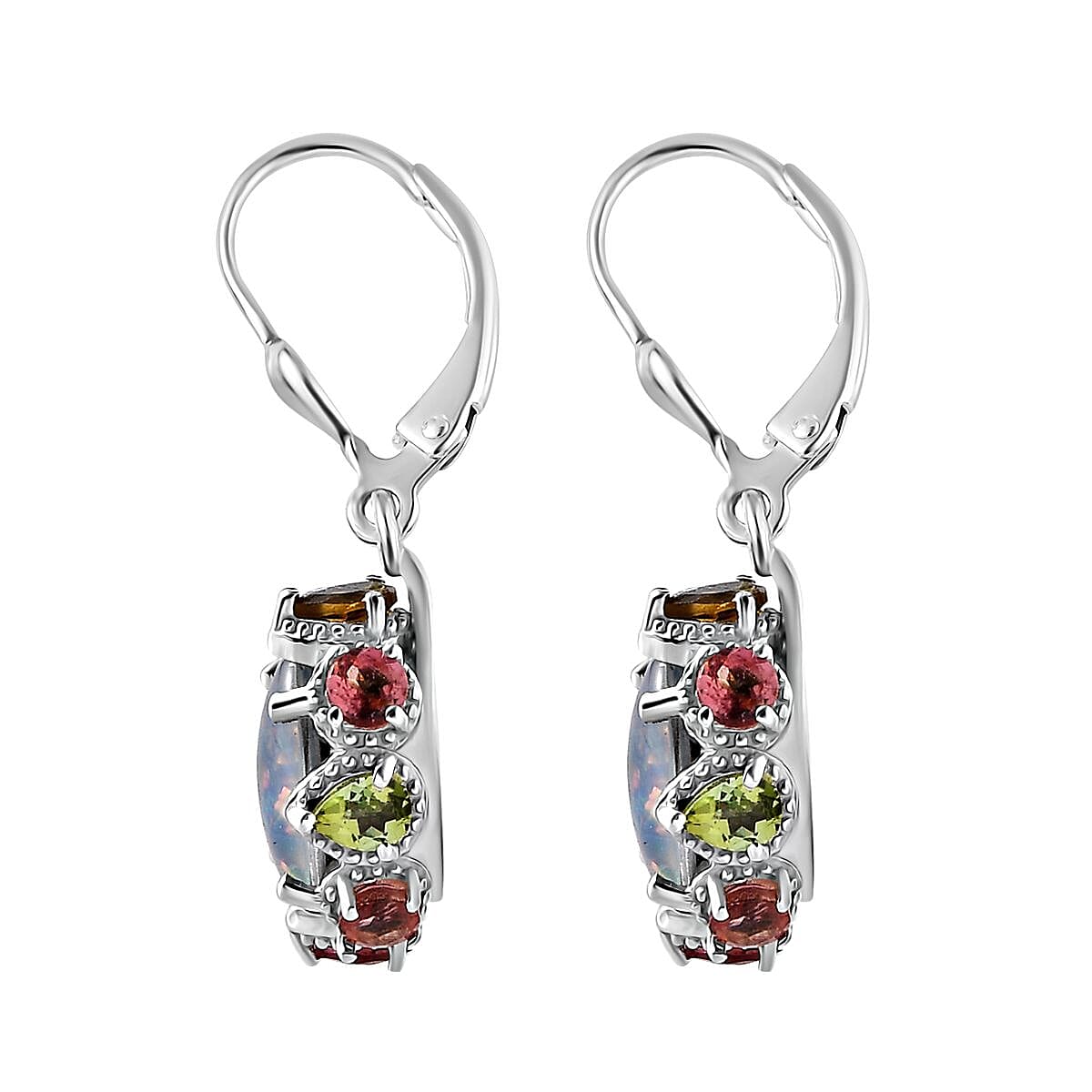 Premium Boulder Opal Triplet and Multi-Tourmaline Lever Back Earrings in Platinum Over Sterling Silver 5.35 ctw image number 5