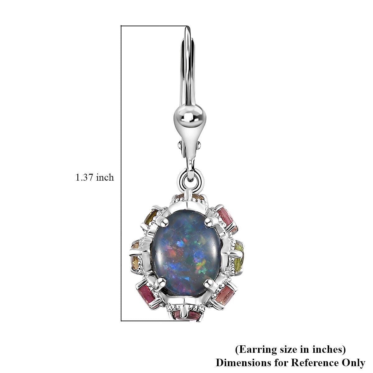 Premium Boulder Opal Triplet and Multi-Tourmaline Lever Back Earrings in Platinum Over Sterling Silver 5.35 ctw image number 6