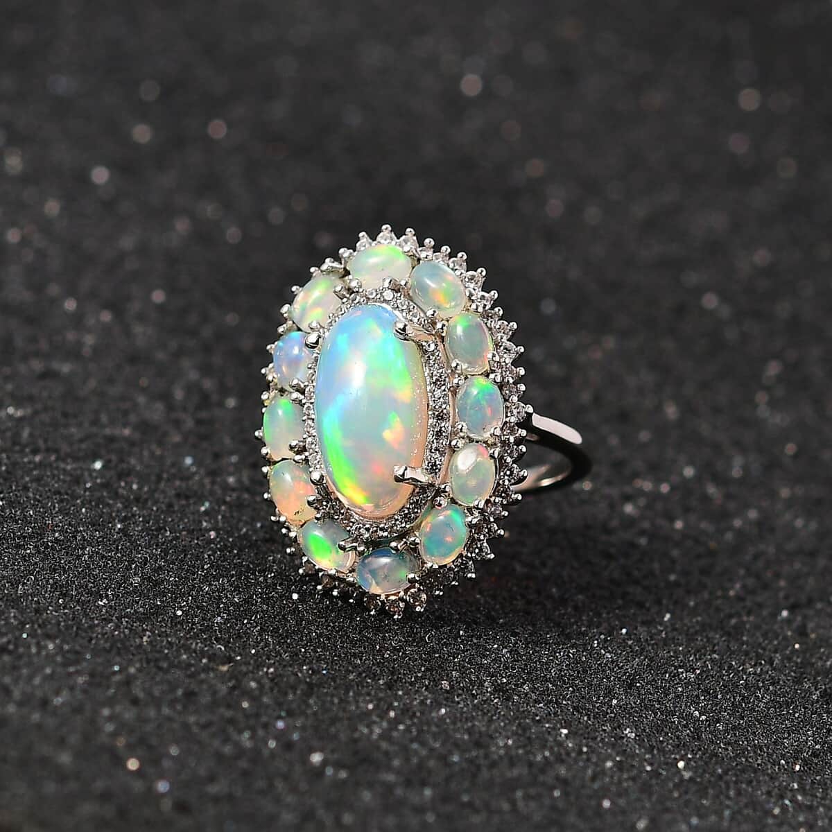 TLV Premium Ethiopian Welo Opal, White Zircon Ring in Platinum Over Sterling Silver (Size 10.0) 4.40 ctw image number 2