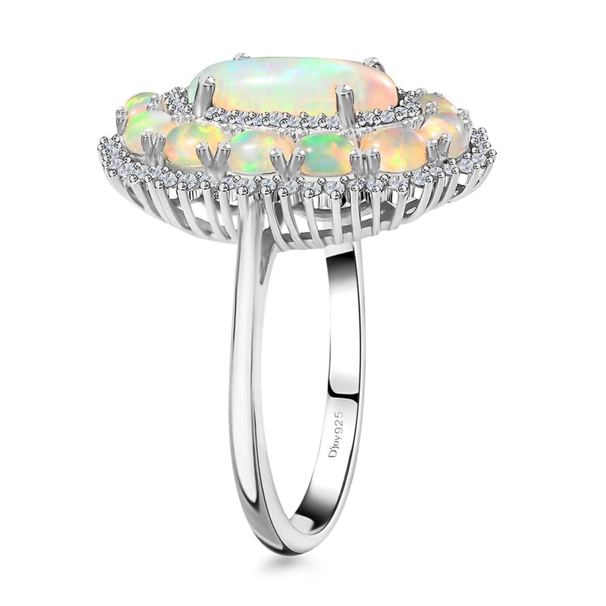 TLV Premium Ethiopian Welo Opal, White Zircon Ring in Platinum Over Sterling Silver (Size 10.0) 4.40 ctw image number 4