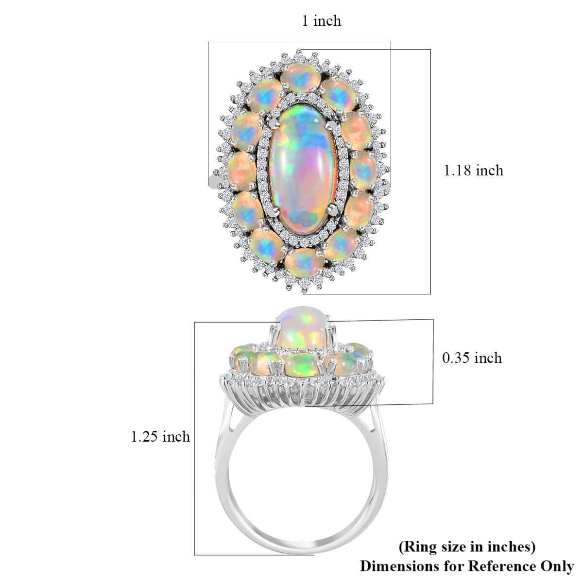 TLV Premium Ethiopian Welo Opal, White Zircon Ring in Platinum Over Sterling Silver (Size 10.0) 4.40 ctw image number 6