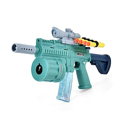 Multi Functional 3-in-1 Bubble Gun with Two Bottles of Bubble Liquid and 8 Soft Foam Bullets (3 AA batteries Not Included)