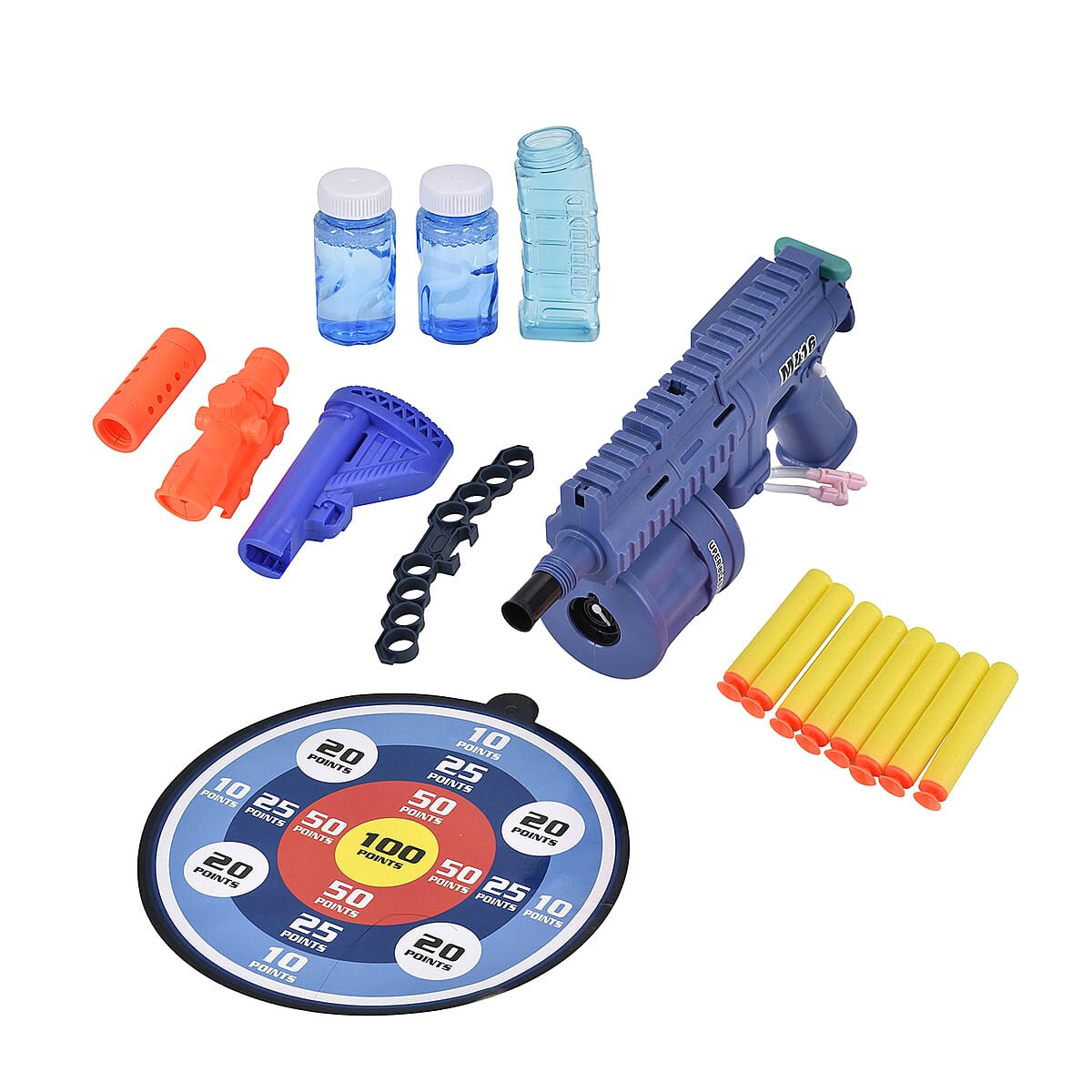 Multi Functional 3-in-1 Bubble Gun with Two Bottles of Bubble Liquid and 8 Soft Foam Bullets (3 AA batteries Not Included) image number 5