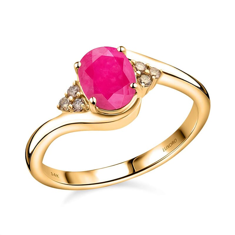 Certified & Appraised Luxoro 14K Yellow Gold AAA Montepuez Ruby and G-H I2 Diamond Ring (Size 10.0) 4.15 Grams 1.65 ctw