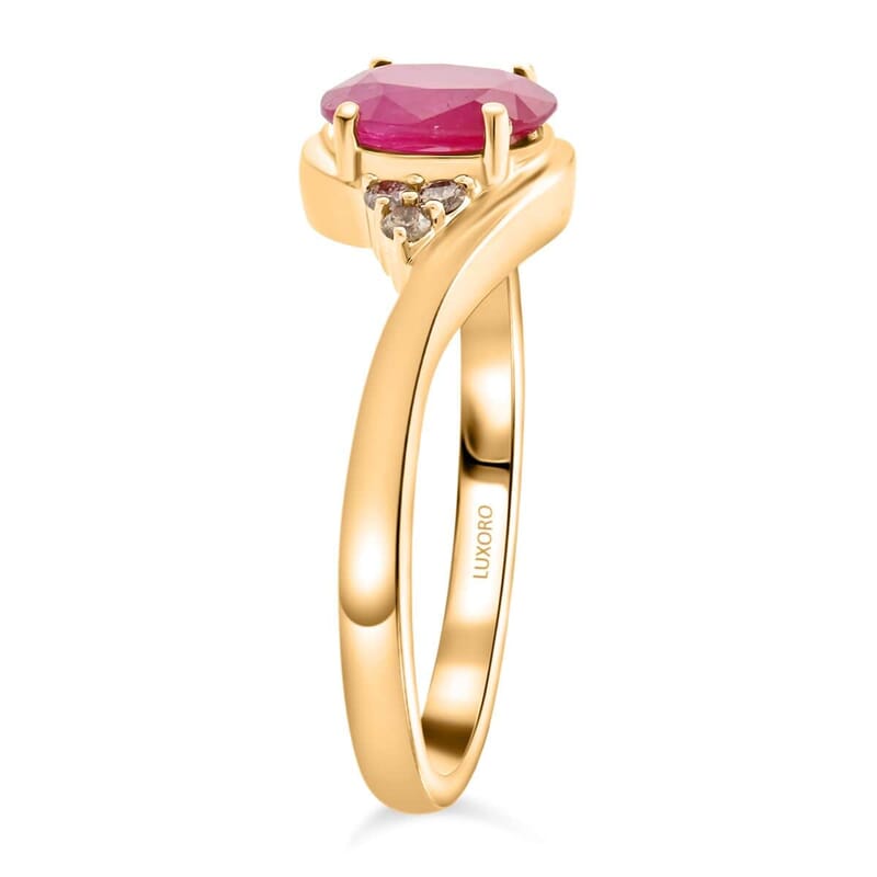 Certified & Appraised Luxoro 14K Yellow Gold AAA Montepuez Ruby and G-H I2 Diamond Ring (Size 10.0) 4.15 Grams 1.65 ctw