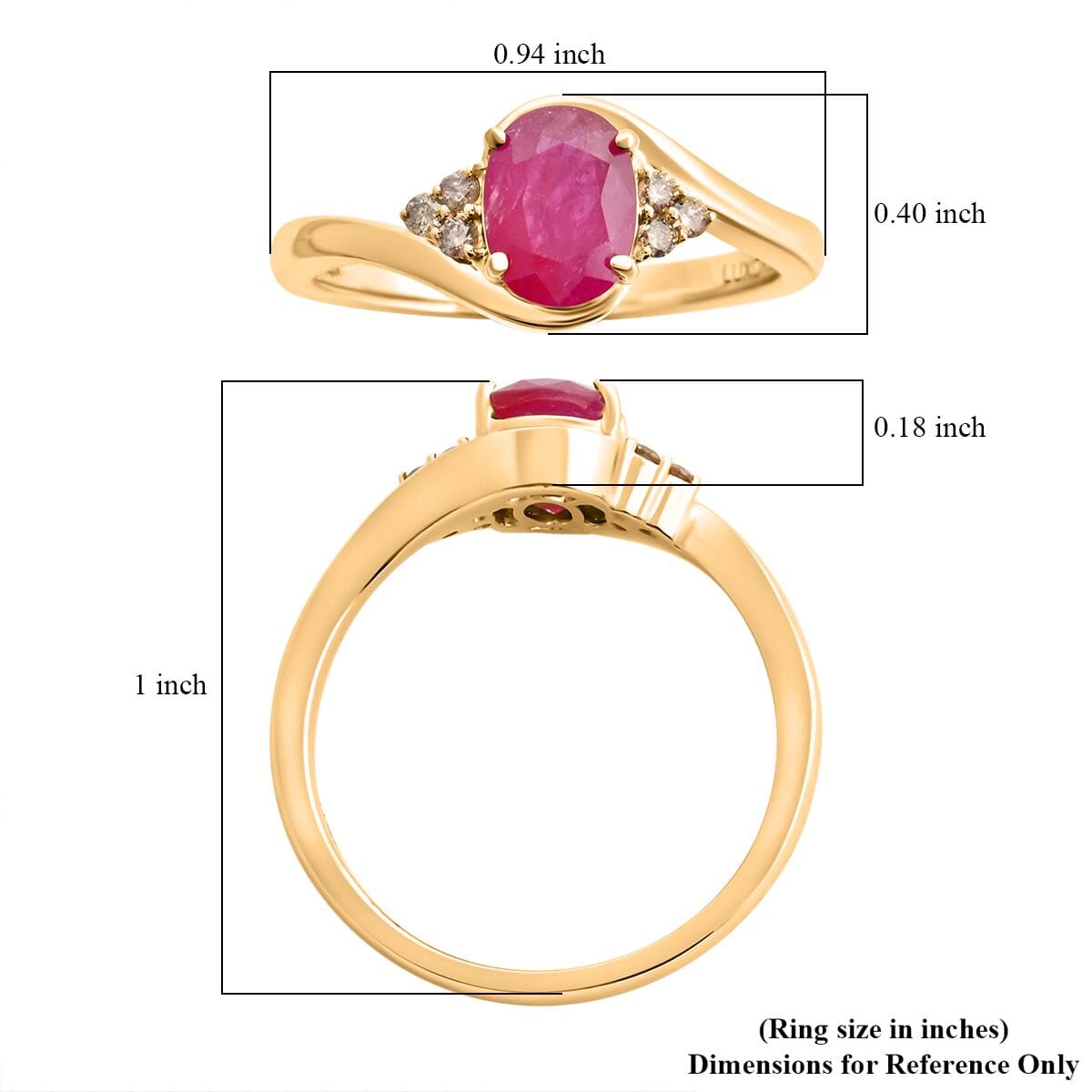 Certified & Appraised Luxoro 14K Yellow Gold AAA Montepuez Ruby and G-H I2 Diamond Ring (Size 6.0) 4.15 Grams 1.65 ctw image number 5
