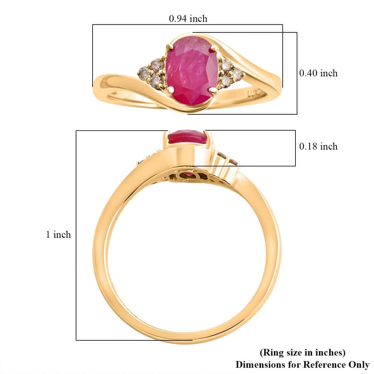 Certified & Appraised Luxoro 14K Yellow Gold AAA Montepuez Ruby and G-H I2 Diamond Ring (Size 7.5) 4.15 Grams 1.65 ctw image number 5