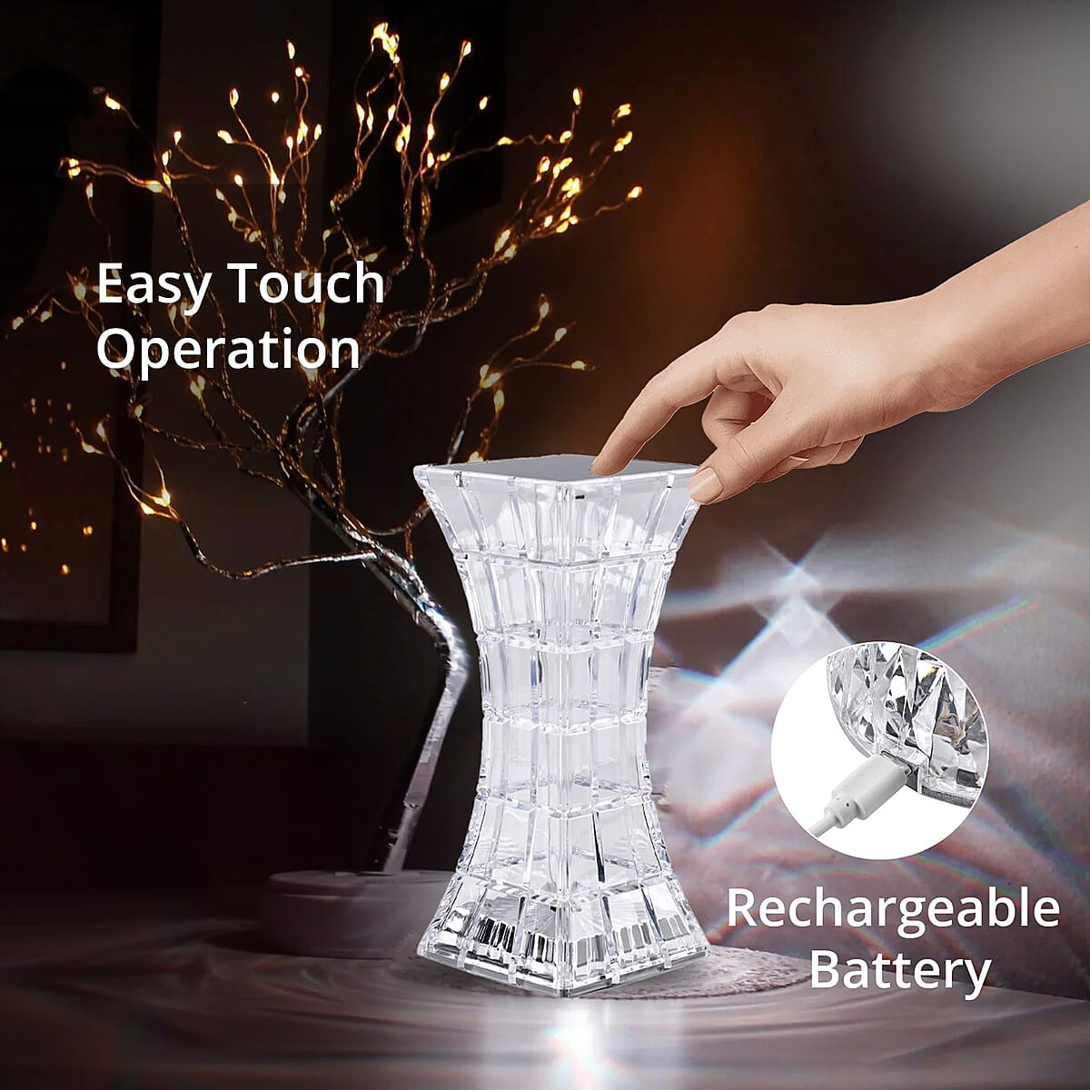Rechargeable 3D Visual Pattern Crystal Table Lamp with Touch and Remote Control - Multi-Color Changing Light image number 2
