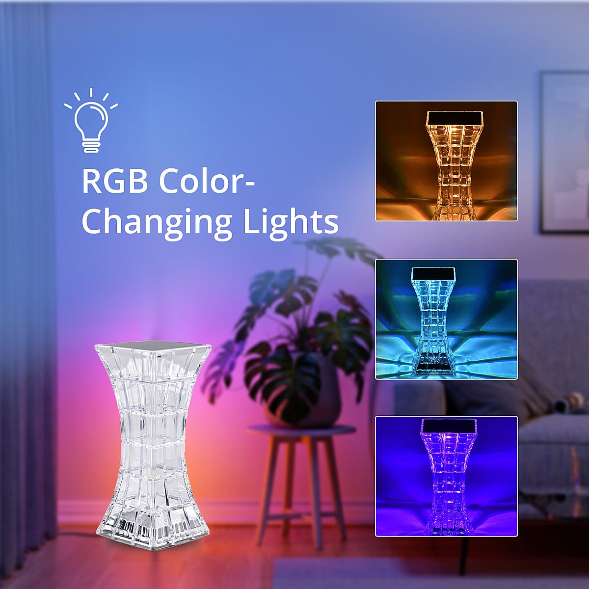 Rechargeable 3D Visual Pattern Crystal Table Lamp with Touch and Remote Control - Multi-Color Changing Light image number 3