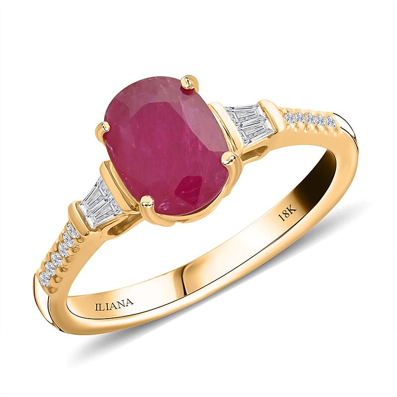 Certified & Appraised Iliana 18K Yellow Gold AAA Montepuez Ruby and G-H SI Diamond Ring (Size 5.0) 1.60 ctw