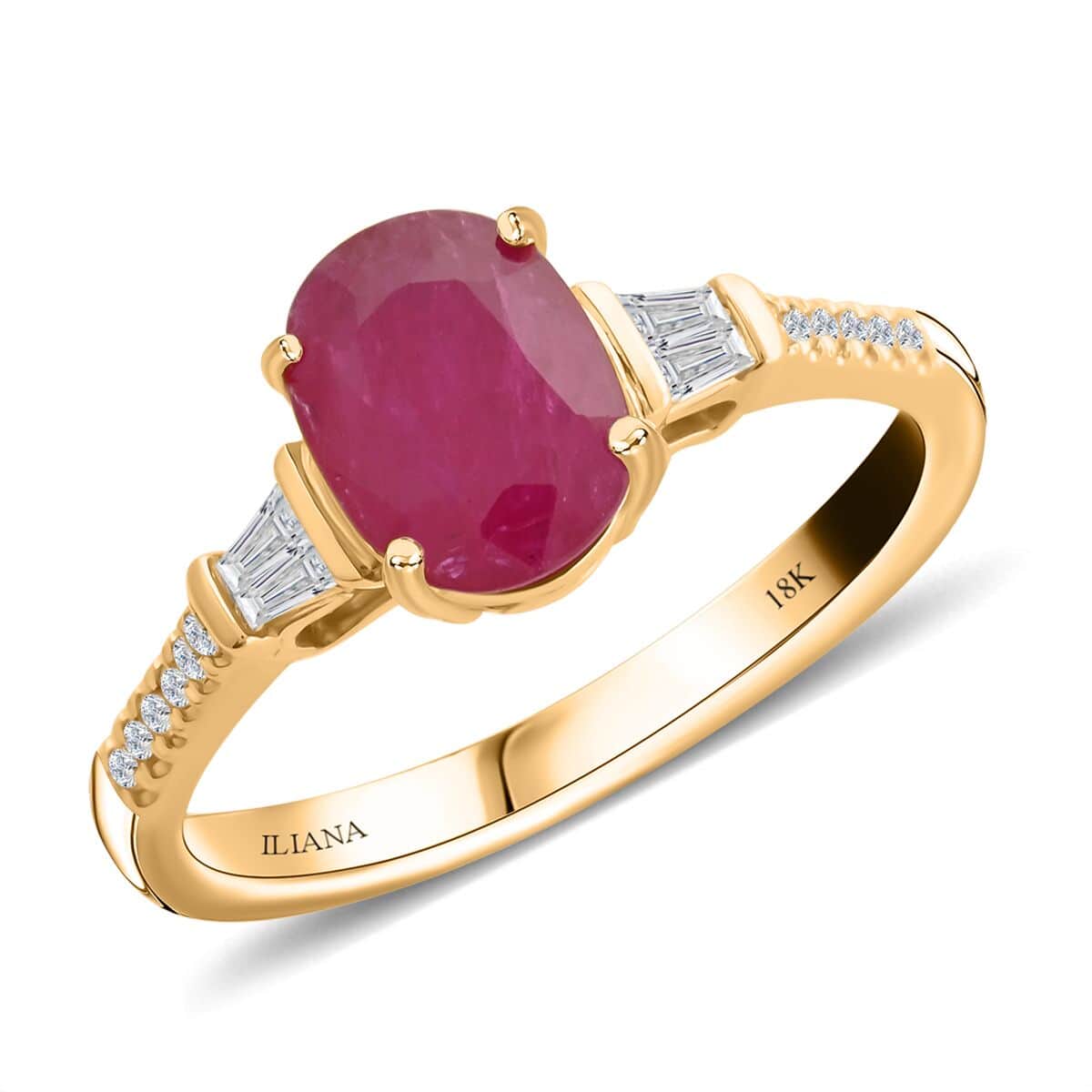 Certified & Appraised Iliana 18K Yellow Gold AAA Montepuez Ruby and G-H SI Diamond Ring (Size 6.0) 1.60 ctw image number 0