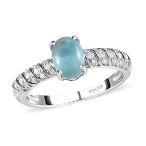 Larimar and Moissanite Ring in Platinum Over Sterling Silver (Size 10.0) 1.90 ctw