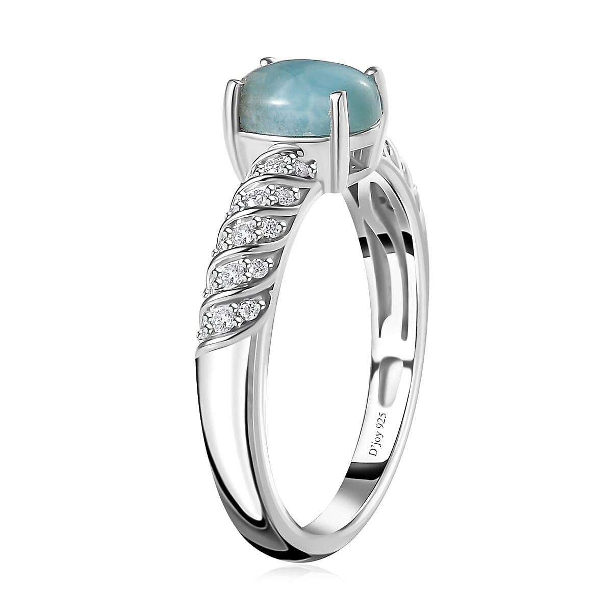 Larimar and Moissanite Ring in Platinum Over Sterling Silver (Size 10.0) 1.90 ctw