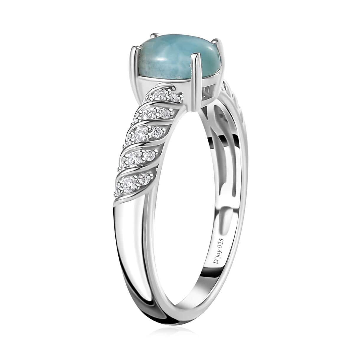 Larimar and Moissanite Ring in Platinum Over Sterling Silver (Size 10.0) 1.90 ctw image number 3