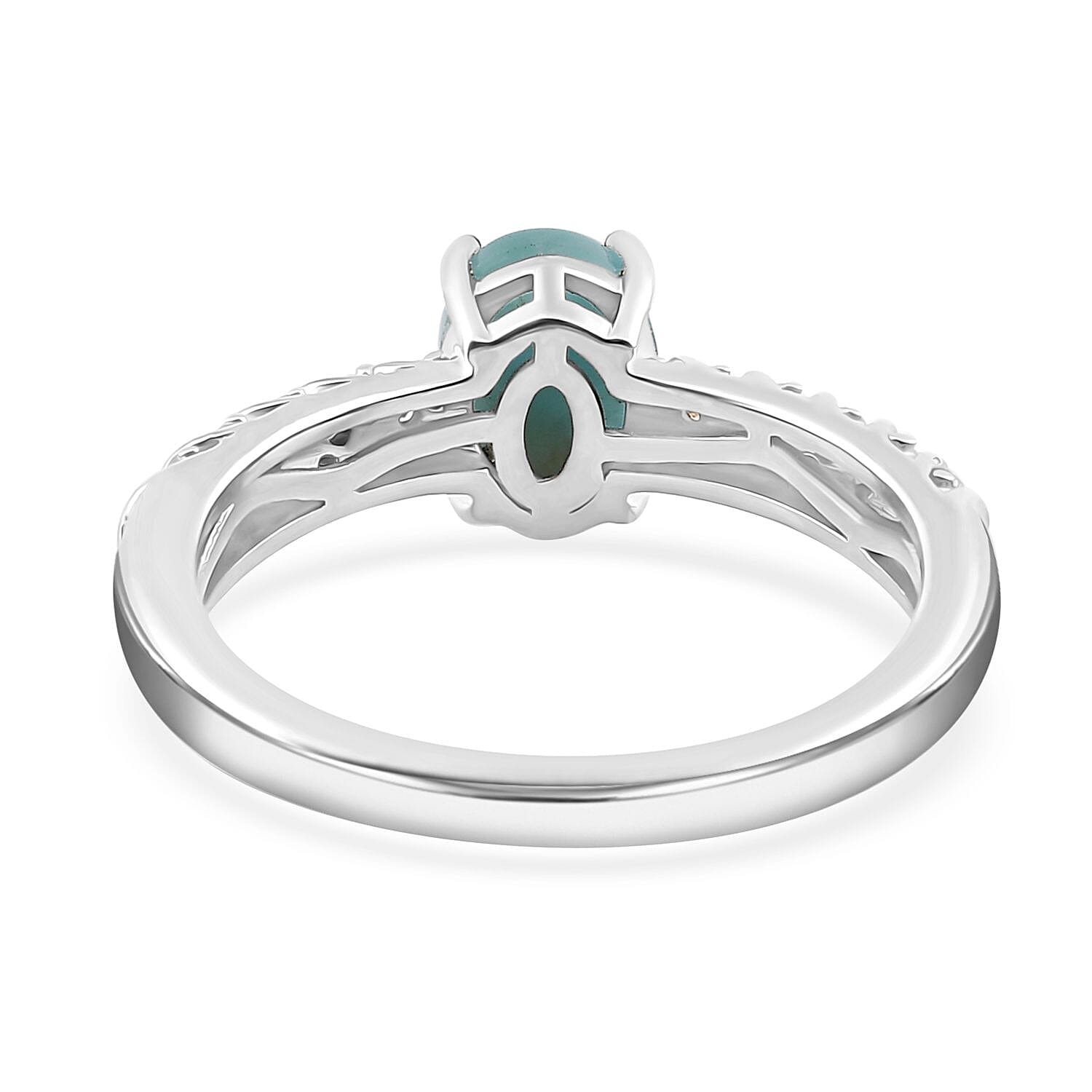 Larimar and Moissanite Ring in Platinum Over Sterling Silver (Size 10.0) 1.90 ctw