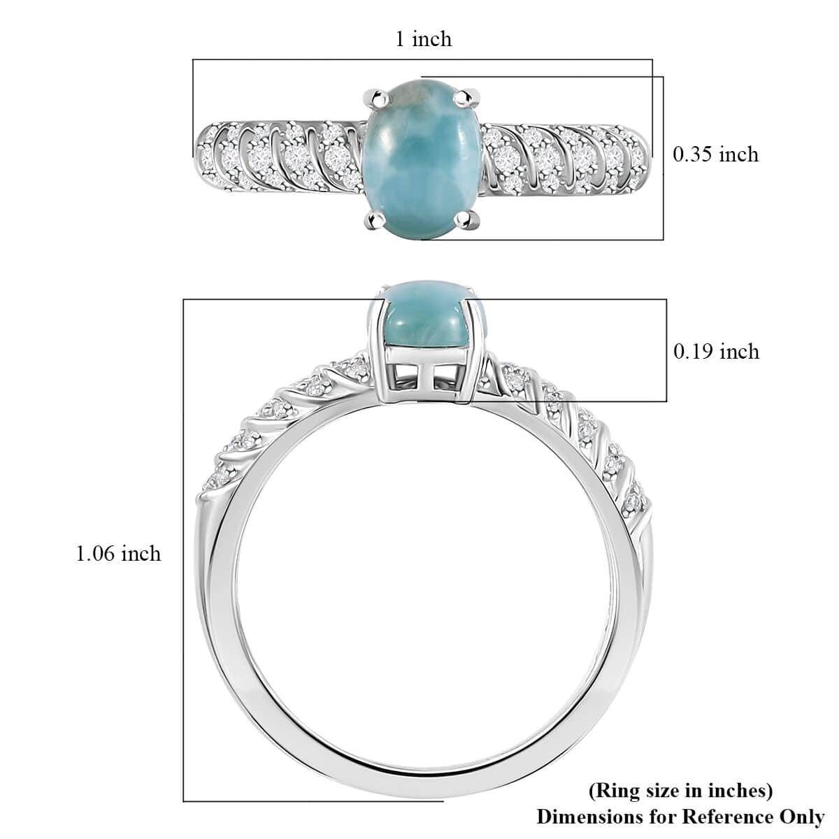 Larimar and Moissanite Ring in Platinum Over Sterling Silver (Size 10.0) 1.90 ctw image number 5