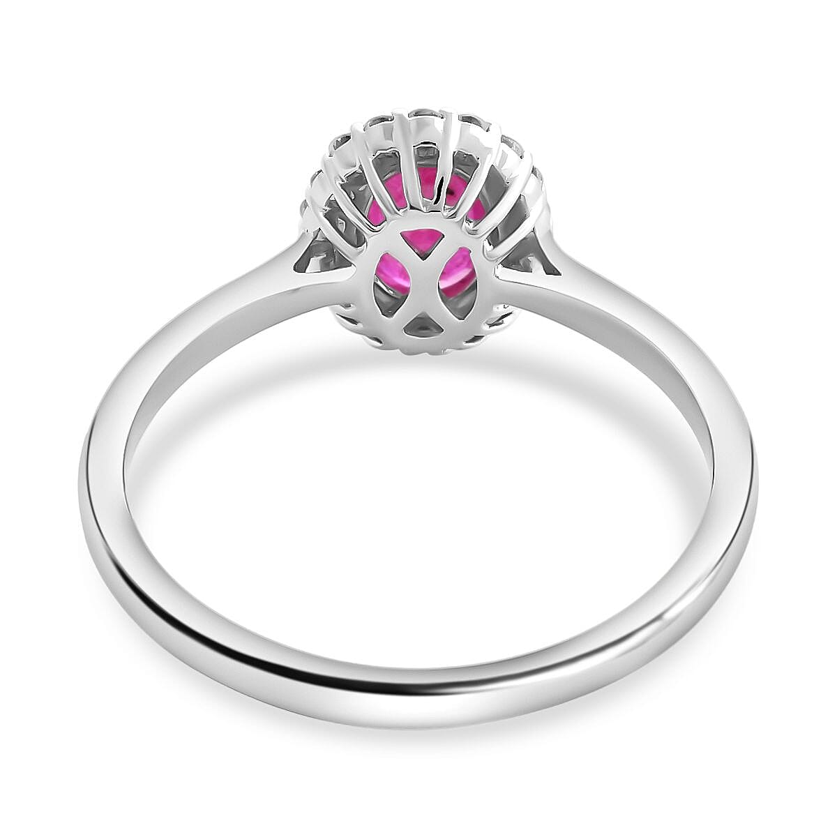 Certified & Appraised Iliana AAA Montepuez Ruby and G-H SI Diamond 1.00 ctw Halo Ring in18K White Gold (Size 7.0) image number 4