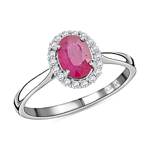 Certified & Appraised Iliana AAA Montepuez Ruby and G-H SI Diamond 1.00 ctw Halo Ring in18K White Gold (Size 8.0)