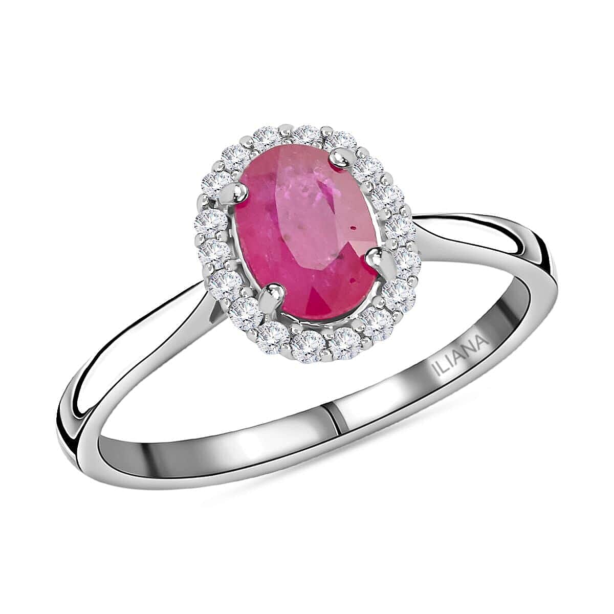 Certified & Appraised Iliana 18K White Gold AAA Montepuez Ruby and G-H SI Diamond Halo Ring (Size 8.5) 1.00 ctw image number 0
