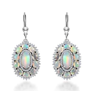 Premium Ethiopian Welo Opal and White Zircon Lever Back Earrings in Platinum Over Sterling Silver 5.25 ctw