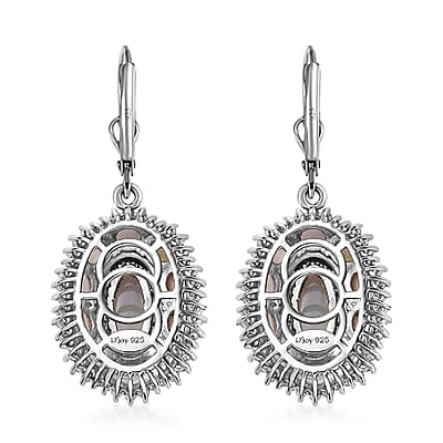 Premium Ethiopian Welo Opal and White Zircon 5.25 ctw Lever Back Earrings in Platinum Over Sterling Silver