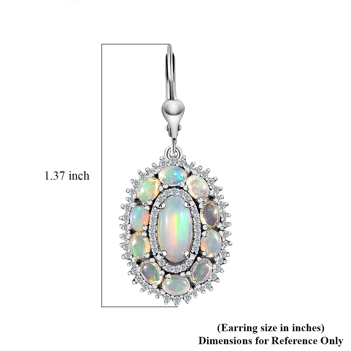 TLV Premium Ethiopian Welo Opal, White Zircon Lever Back Earrings in Platinum Over Sterling Silver 5.25 ctw