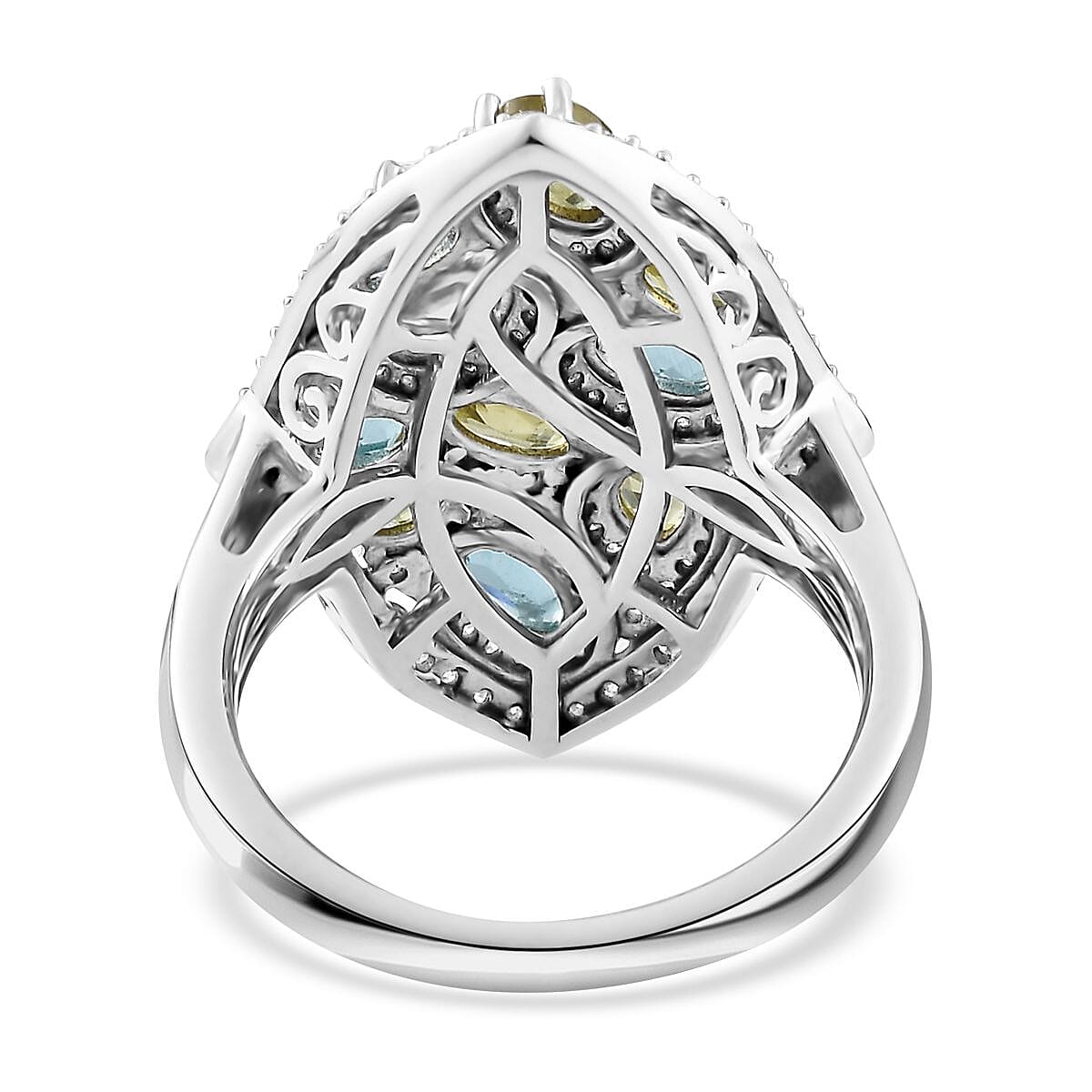 Premium Sava Sphene and Multi Gemstone Elongated Ring in Platinum Over Sterling Silver (Size 6.0) 3.50 ctw image number 4