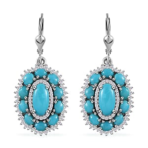 Premium Sleeping Beauty Turquoise and White Zircon 6.70 ctw Lever Back Earrings in Platinum Over Sterling Silver