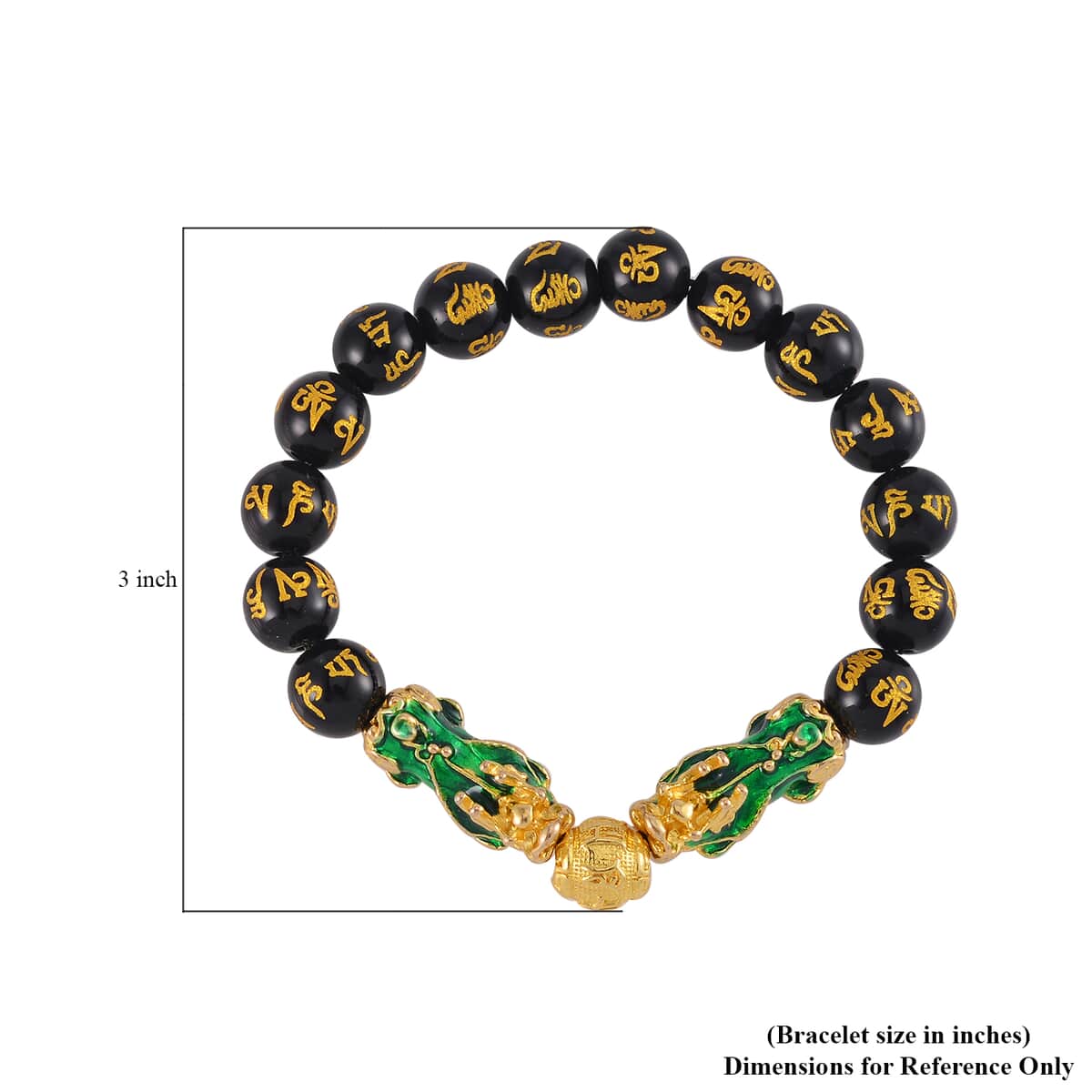 Feng Shui Black Obsidian Beaded Pixiu Stretch Bracelet in Goldtone 81.00 ctw image number 3