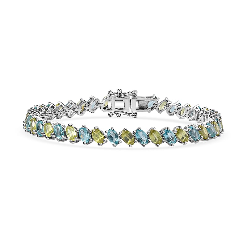 Premium Sava Sphene and Betroka Blue Apatite Tennis Bracelet in Platinum Over Sterling Silver (6.50 In) 10.85 ctw