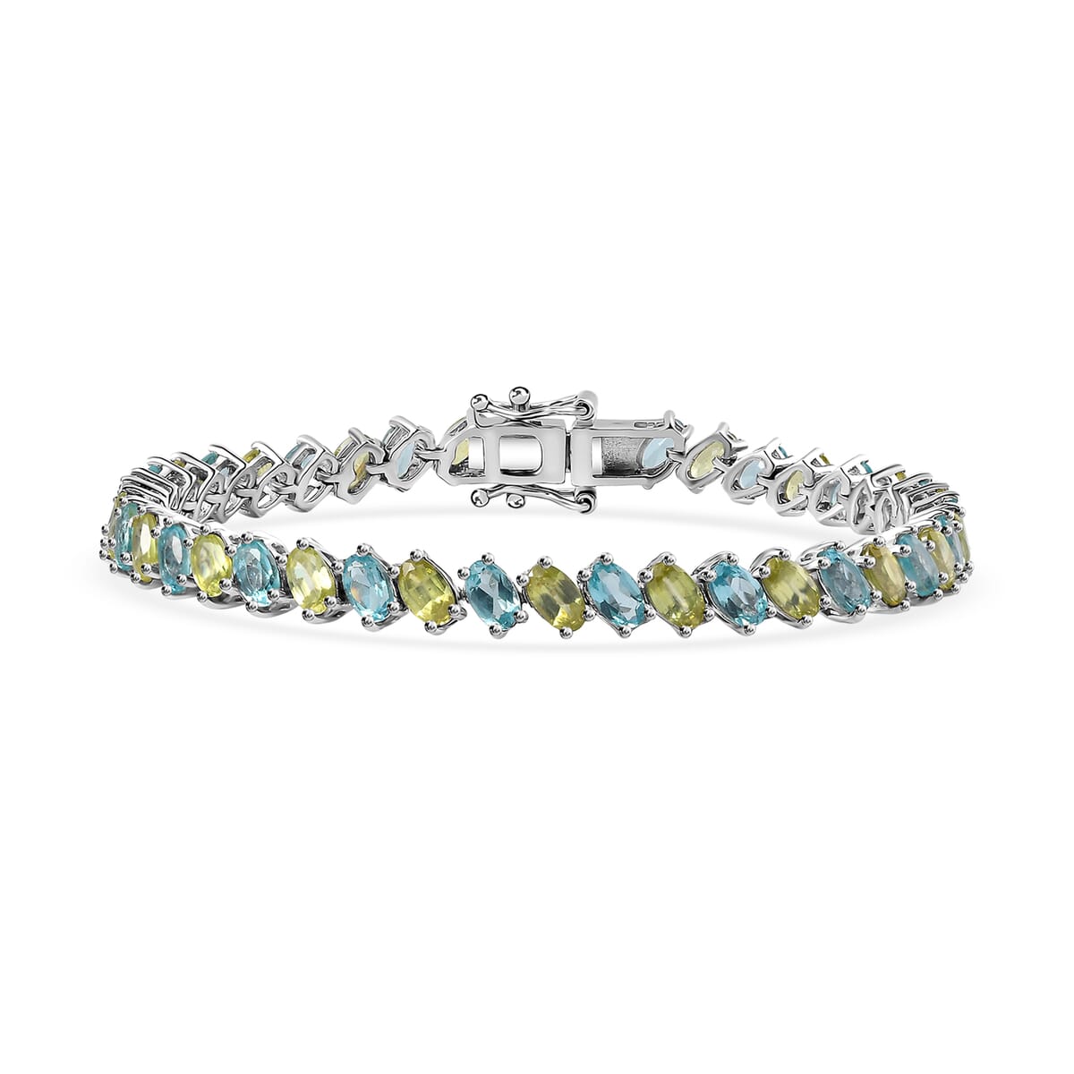 Premium Sava Sphene and Madagascar Paraiba Apatite Tennis Bracelet in Platinum Over Sterling Silver (6.50 In) 10.85 ctw image number 0