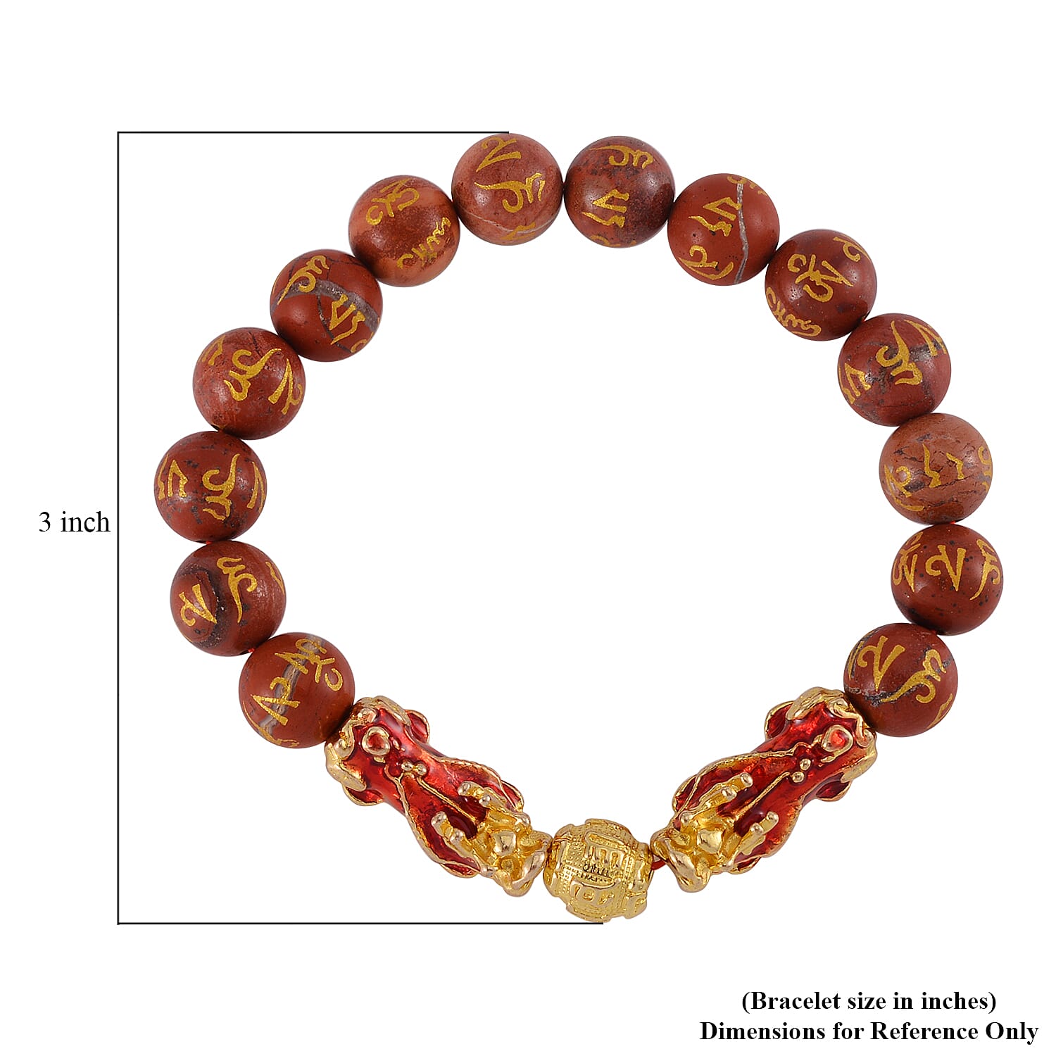 Feng Shui Red Jasper Beaded Pixiu Stretch Bracelet in Goldtone 81.00 ctw