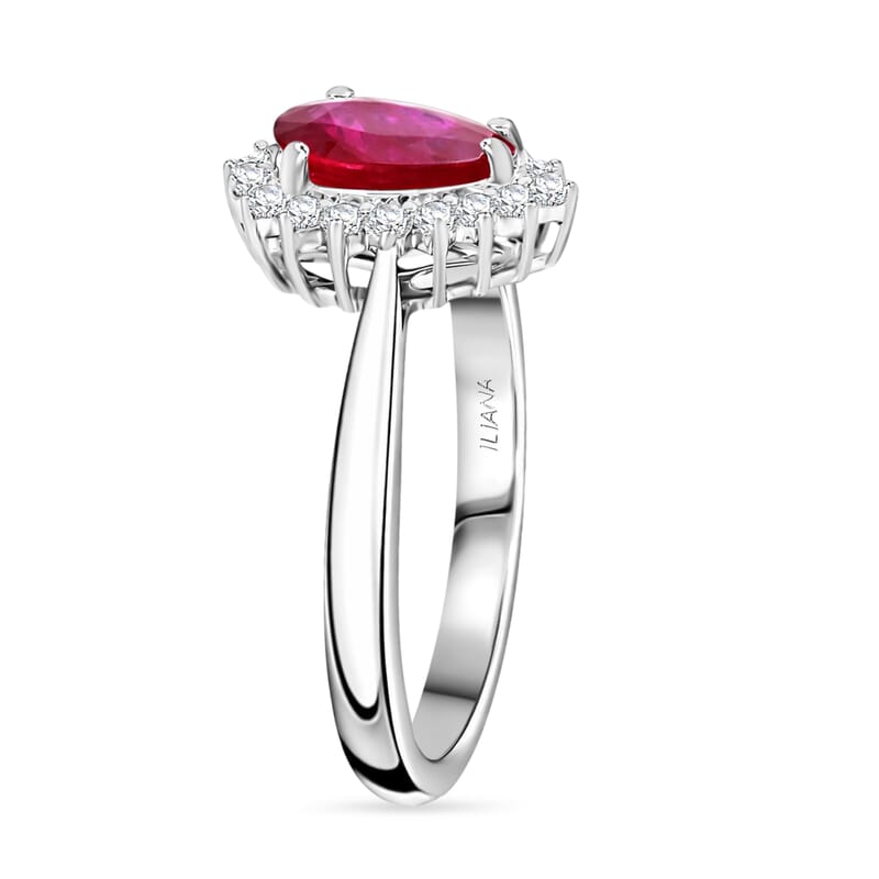Certified & Appraised Iliana AAA Montepuez Ruby and G-H SI Diamond 1.50 ctw Halo Ring in 18K White Gold (Size 10.0)