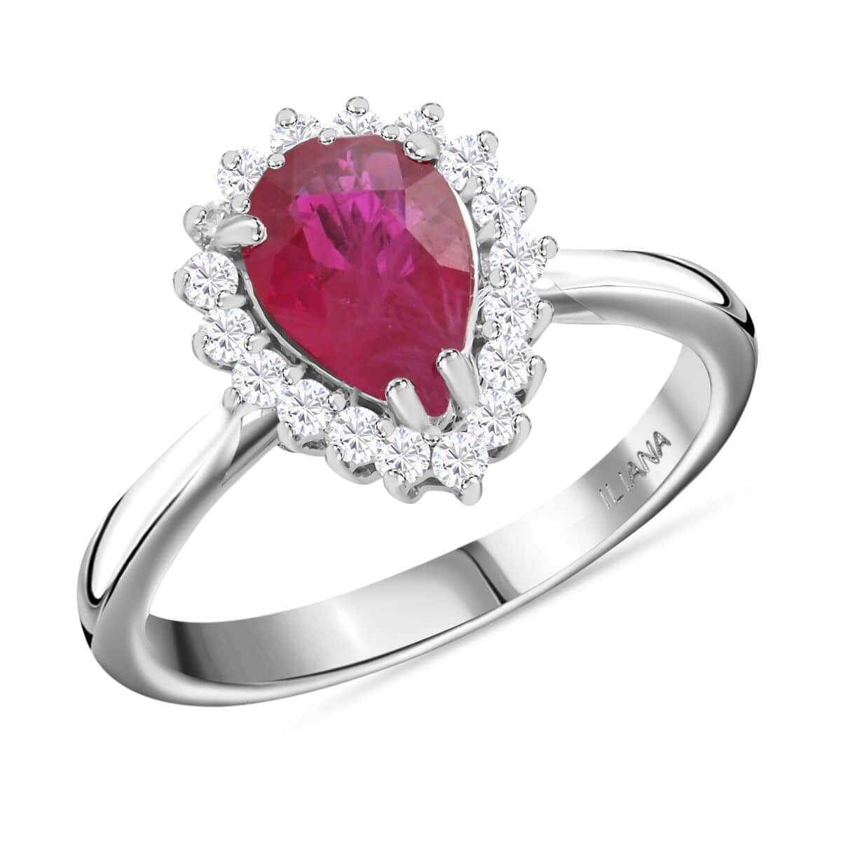 Certified & Appraised Iliana AAA Montepuez Ruby and G-H SI Diamond 1.50 ctw Halo Ring in 18K White Gold (Size 6.0) image number 0