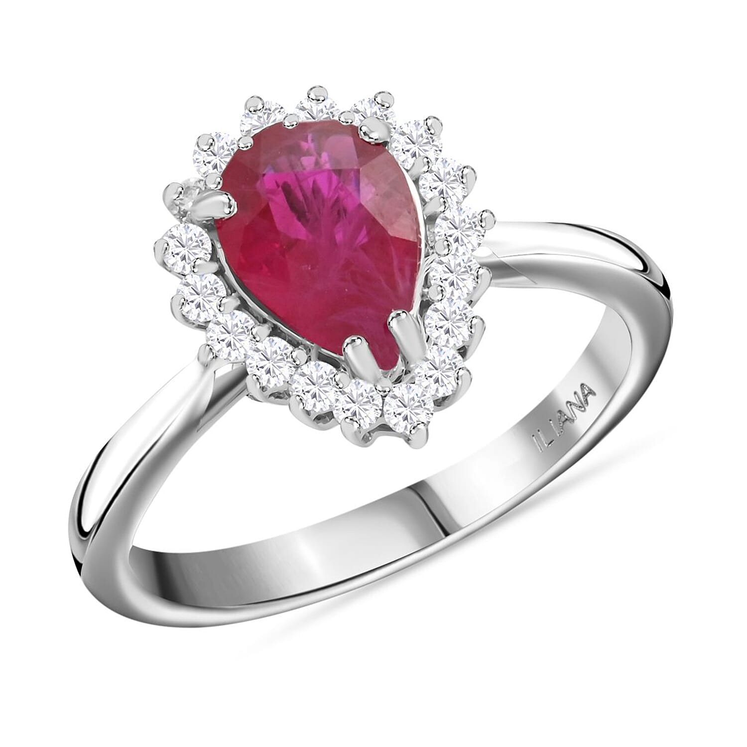 Certified & Appraised Iliana AAA Montepuez Ruby and G-H SI Diamond 1.50 ctw Halo Ring in 18K White Gold (Size 9.0)