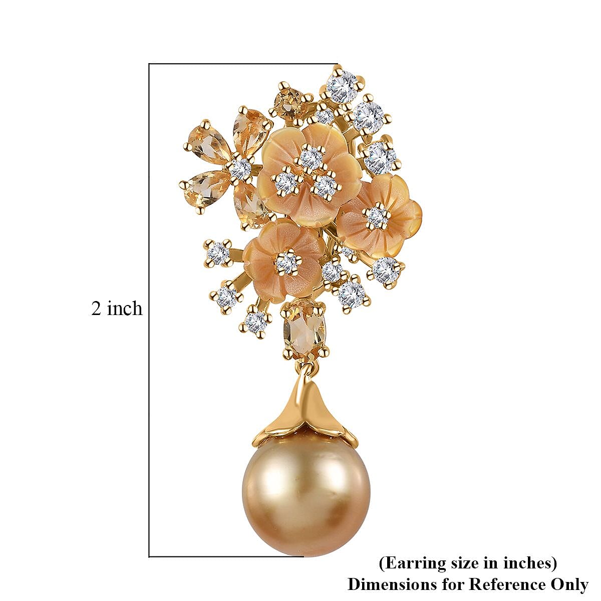 South Sea Golden Pearl and Multi Gemstone Dangling Earrings in Vermeil Yellow Gold Over Sterling Silver 5.50 ctw