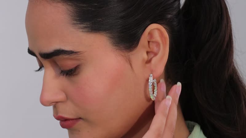 Ethiopian Welo Opal Inside Out Hoop Earrings in Platinum Over Sterling Silver 2.60 ctw