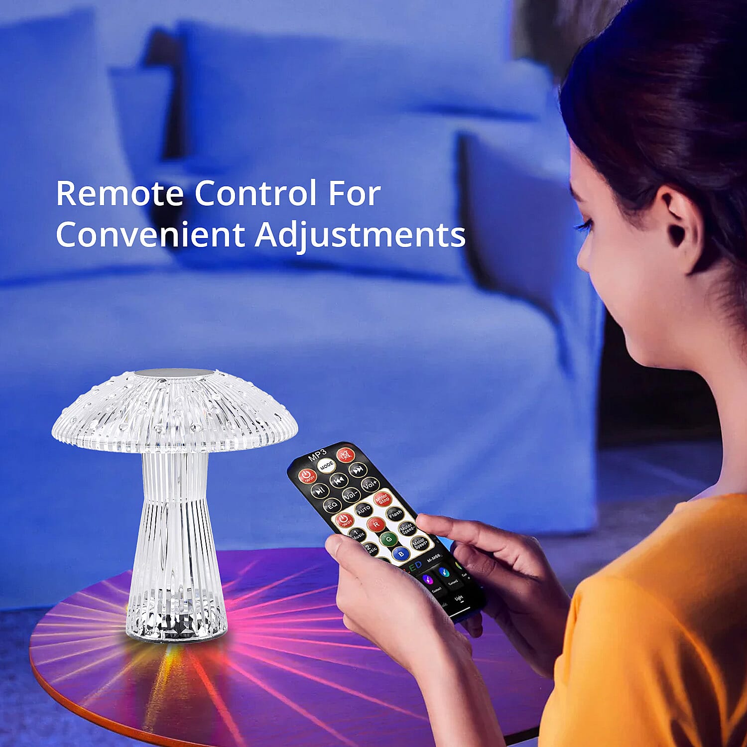 Remote Control Mushroom Shaped Crystal Table Lamp with Multi Color Changing Lights