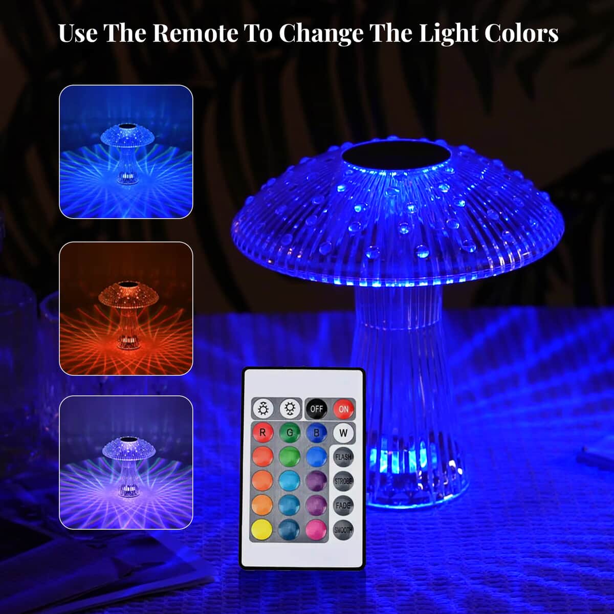 Remote Control Mushroom Shaped Crystal Table Lamp with Multi Color Changing Lights image number 3