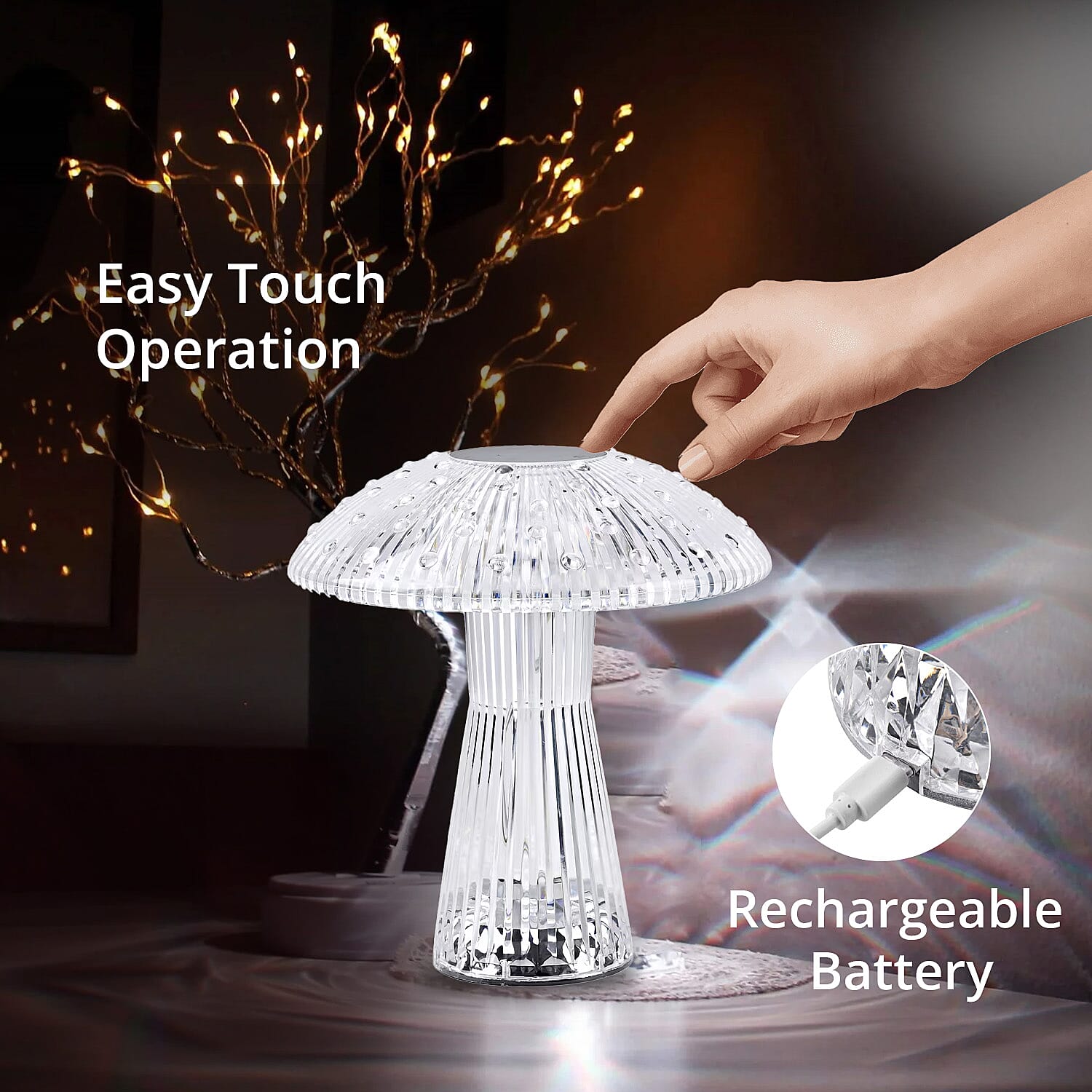 Remote Control Mushroom Shaped Crystal Table Lamp with Multi Color Changing Lights