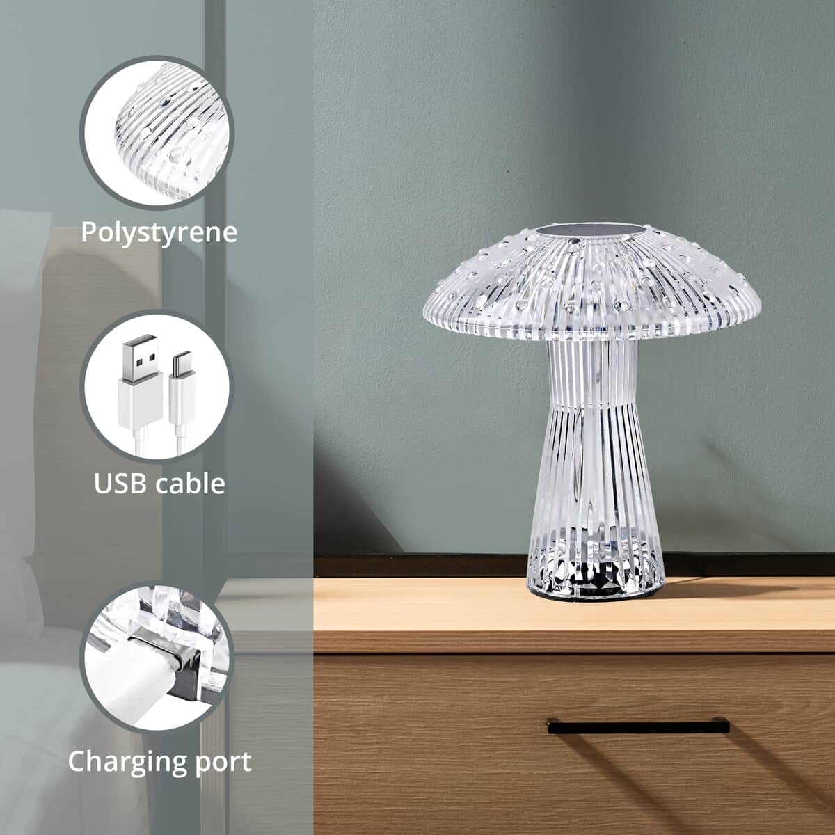 Remote Control Mushroom Shaped Crystal Table Lamp with Multi Color Changing Lights image number 4