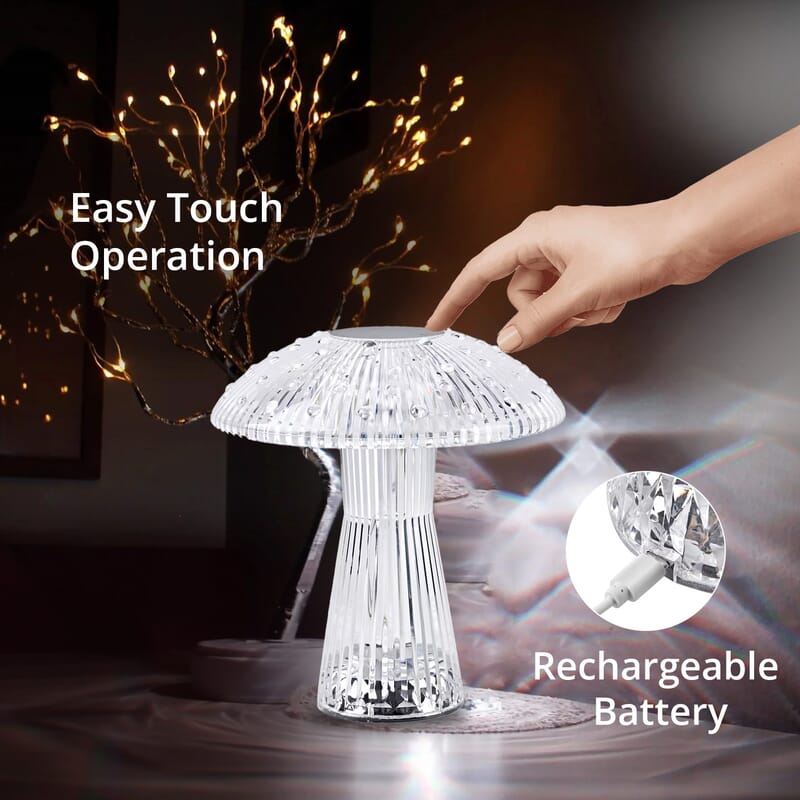 Remote Control Mushroom Shaped Crystal Table Lamp with Multi Color Changing Lights