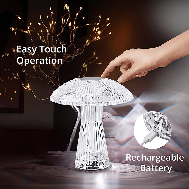 Remote Control Mushroom Shaped Crystal Table Lamp with Multi Color Changing Lights