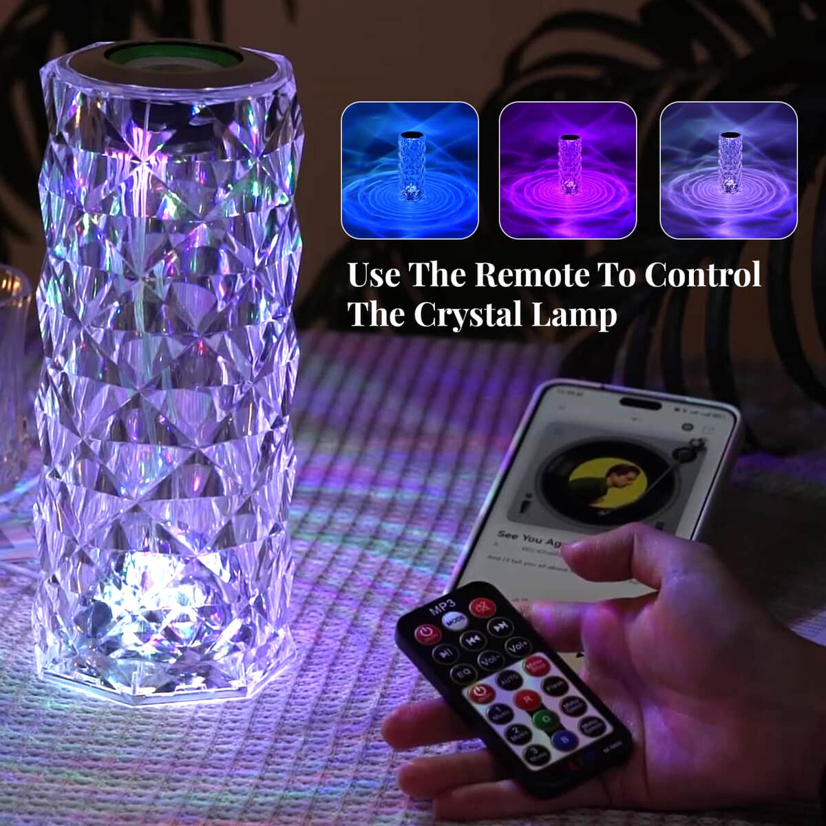 Multi Color Remote Control RGB LED Music Crystal Lamp with Bluetooth Function image number 3
