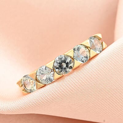 Premium Australian Sapphire 5 Stone Ring in Vermeil Yellow Gold Over Sterling Silver (Size 8.0) 1.60 ctw