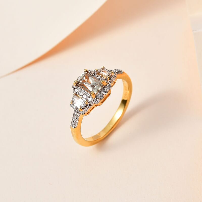 Radiant Cut AAA Turkizite and White Zircon Ring in Vermeil Yellow Gold Over Sterling Silver (Size 10.0) 1.40 ctw